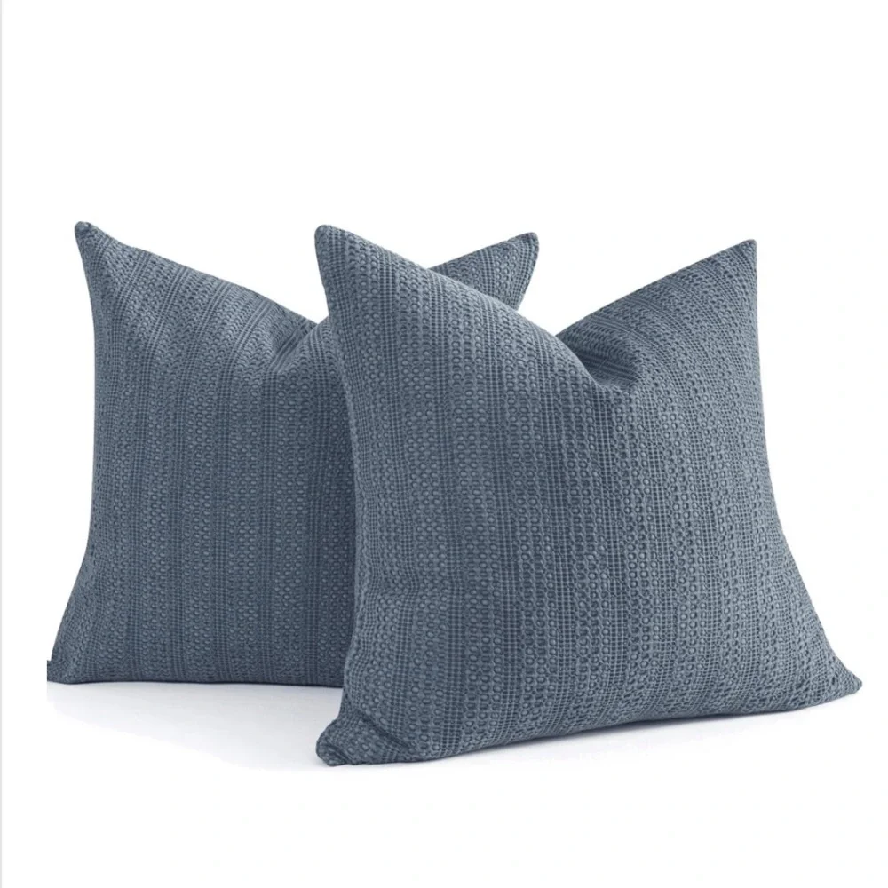 Blue Textured Throw Pillow Covers Euro Shams Large 24x24” (2-pack)
